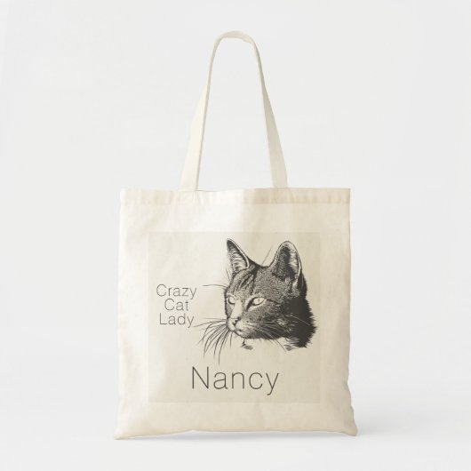 Tote Bag Personnalisé Artiste Fou Chat Lady Sketched Chat (Devant)
