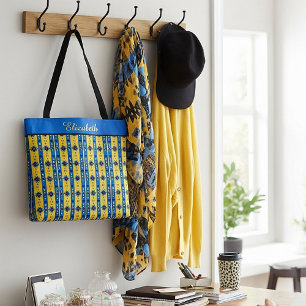Tote Bag Personnalisé bleu et jaune tribal