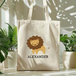 Tote Bag Personnalisé des mignons enfants Lion<br><div class="desc">This kids' Bag for animal lovers feobjets a cute illustration of a lion. Personalize it with your child's name in black letters. Makes a great book bag for boys ou girls !</div>