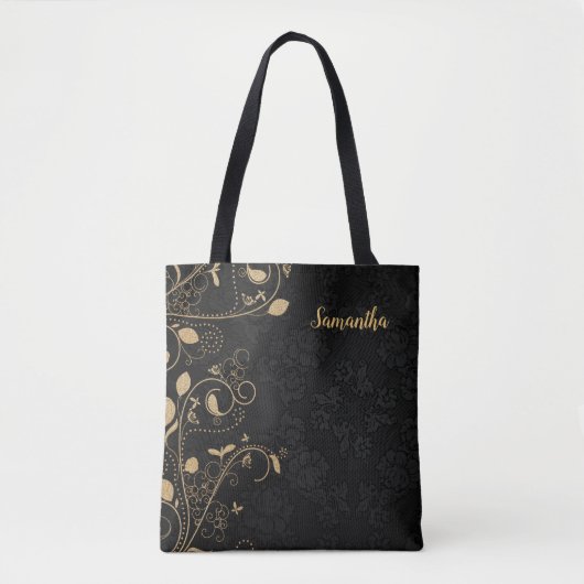Tote Bag Personnalisé Elegant Or Black Floral (Devant)