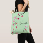 Tote Bag Personnalisé | Fleur de cerisiers | Noir<br><div class="desc">Un cadeau merveilleux pour vos filles,  que ce soit pour les demoiselles d'honneur,  vos meilleurs amis (les manches) ou une réunion de classe. Personnalisez chacun avec son nom. Belle aquarelle cerise fleurit dans un arrière - plan vert.</div>