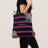 Tote Bag Personnalisé Glitzy Fuchsia Black (De près)