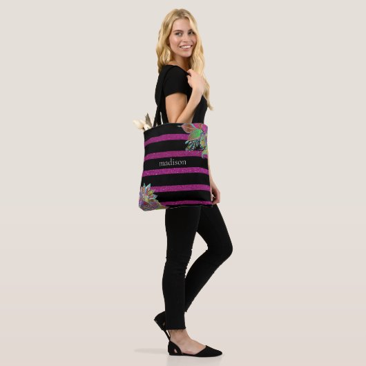 Tote Bag Personnalisé Glitzy Fuchsia Black (Sur le modèle)
