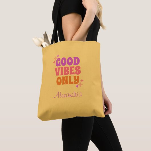 Tote Bag Personnalisé Good Vibes Jaune (De près)