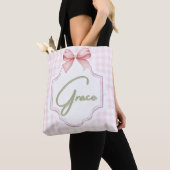 Tote Bag Personnalisé Grace Baby Girl Nursery Bow&En vichy (De près)