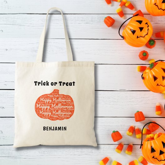 Tote Bag Personnalisé Happy Halloween Citrouille Word Art