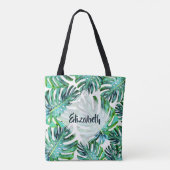 Tote Bag Personnalisé Mère de Groom Tropical Leaf Green (Dos)