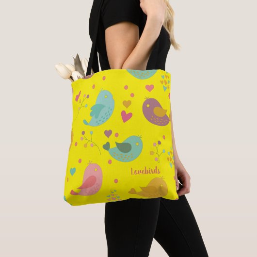 Tote Bag Personnalisé mignon Oiseaux Amour Coeurs (De près)