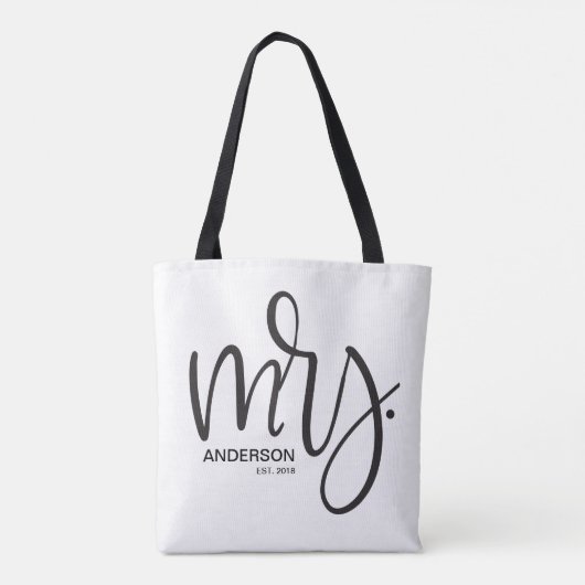 Tote Bag Personnalisé Mme ETABLISHED élégant script noir (Dos)