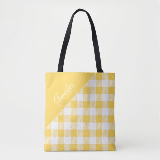Tote Bag Personnalisé Moderne Jaune Plaid (Devant)