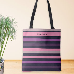 Tote Bag Personnalisé Moderne Pink Purple Stripe Motif