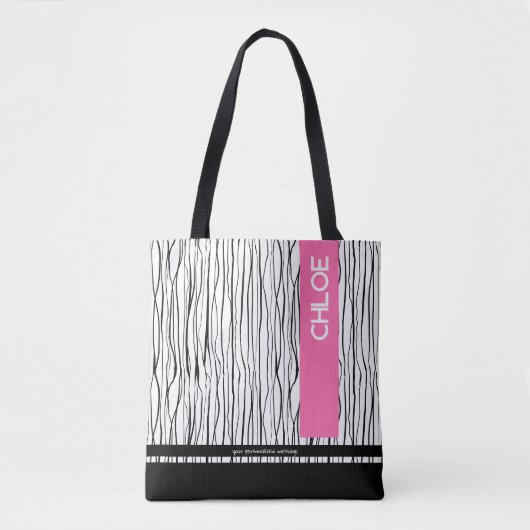 Tote Bag Personnalisé moderne rose et noir (Devant)