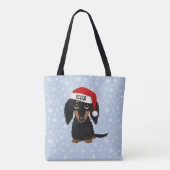Tote Bag Personnalisé noir et tan Dachshund Père Noël (Dos)