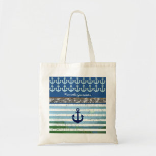 Tote Bag personnalisé / nom / ancre / bleu