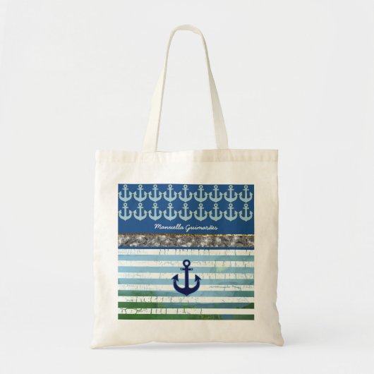 Tote Bag personnalisé / nom / ancre / bleu (Devant)