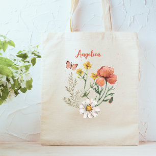 Tote Bag Personnalisé Nom Fleur sauvage Floral