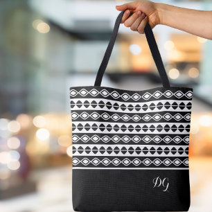 Tote Bag Personnalisé Ornemental Gras Motif noir géométriqu
