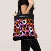 Tote Bag Personnalisé rose violet orange noir Motif d'art r (De près)