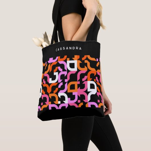 Tote Bag Personnalisé rose violet orange noir Motif d'art r (De près)