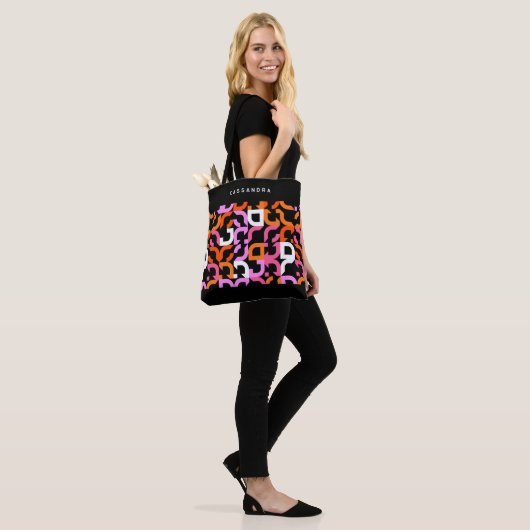 Tote Bag Personnalisé rose violet orange noir Motif d'art r (Sur le modèle)
