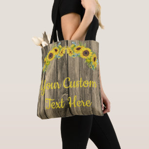 Tote Bag Personnalisé Rustic Grey Sunflower Texte ici