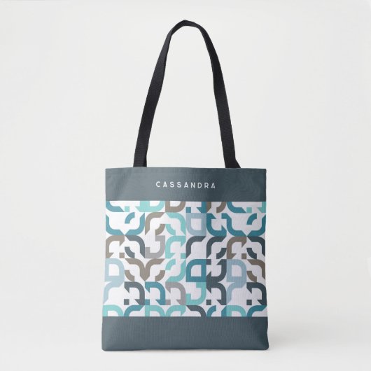 Tote Bag Personnalisé Turquoise Bleu Brown Gris Retro Art M (Devant)