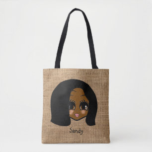 Tote Bag Personnalisée noire fille Caricature Jute Print Fo