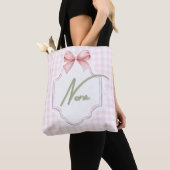 Tote Bag Personnalisée Nora Baby Girl Nursery Bow&En vichy (De près)
