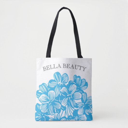 Tote Bag Personnaliser Bleu Botanique Hydrangée Fleurs fleu (Devant)