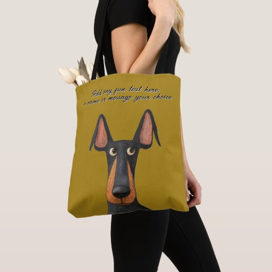 Tote Bag Personnaliser Doberman Chien noir Tan Mustard Jaun (De près)