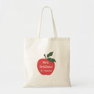 Tote Bag Personnaliser enseignant cadeau pomme personnalisé