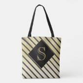 Tote Bag Personnaliser Girly Monogram Chic Black Gold Strip (Dos)