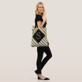 Tote Bag Personnaliser Girly Monogram Chic Black Gold Strip (Sur le modèle)