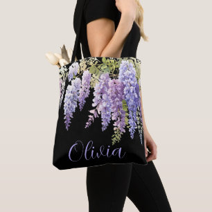 Tote Bag Personnaliser la glycine de l'aquarelle violette f
