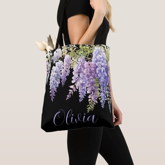 Tote Bag Personnaliser la glycine de l'aquarelle violette f (De près)