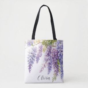 Tote Bag Personnaliser la glycine de l'aquarelle violette f