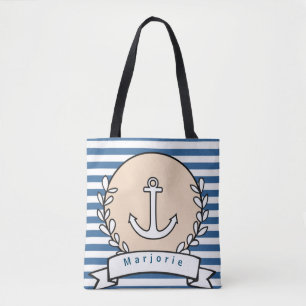 Tote Bag Personnaliser l'Ancre en bande horizontale bleue b