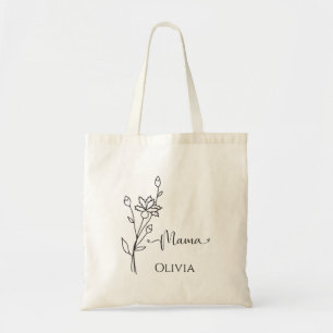 Tote Bag Personnaliser Maman Minimaliste aux Fleurs Sauvage