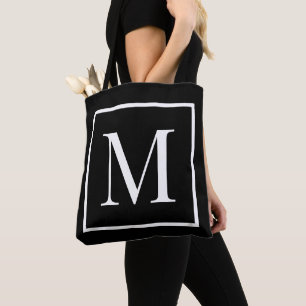Tote Bag Personnaliser monogramme noir blanc Tout arrière