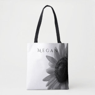 Tote Bag Personnaliser votre nom Elegant Tournesol Noir & B