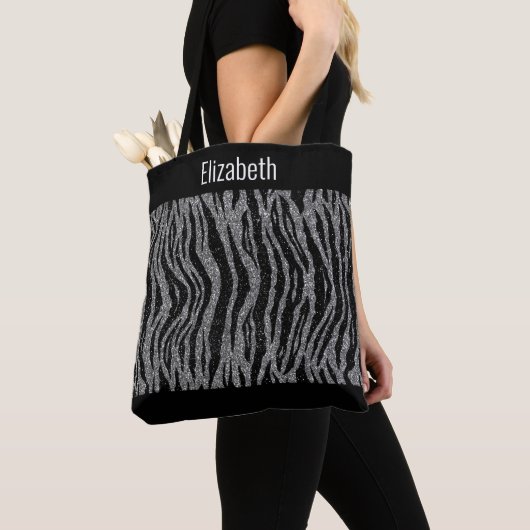 Tote Bag Personnaliser Zebra Print Black Silver Bridesmaitr (De près)