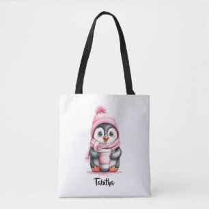 Tote Bag Personnalisez le joli Pingouin rose Noël