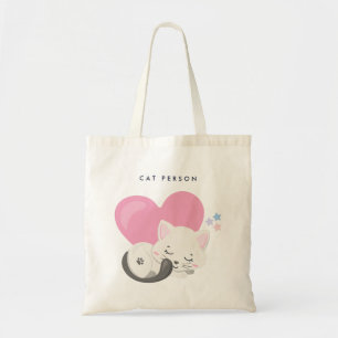 Tote Bag Personne Chat Texte mignon Blanc Kitty Chat Dormir