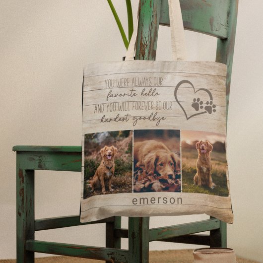 Tote Bag Pet Dog Memorial Rustic Wood Photo Collage