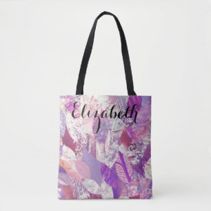 Tote Bag Pétales roses Collage Nom personnalisé Fourre-tout