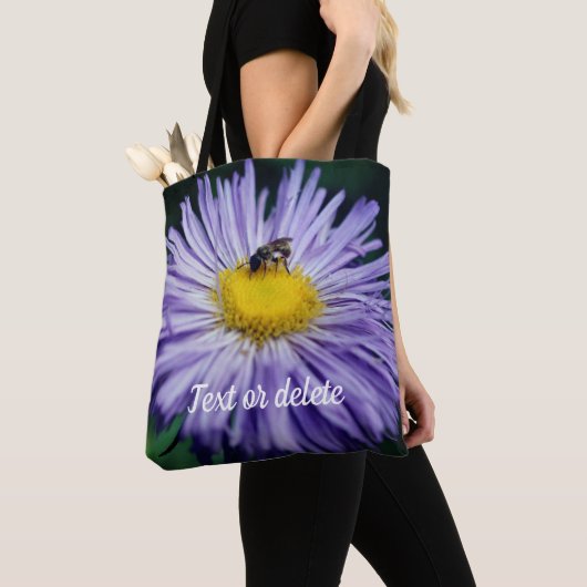 Tote Bag Petit Abeille Sur Fleur Aster Violet Personnalisé (De près)