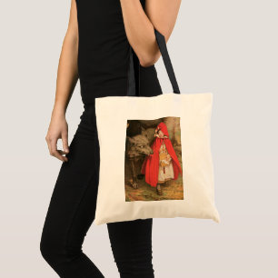 Tote Bag Petit chapeau rouge vintage et grand loup méchant