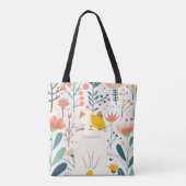 Tote Bag Petit chat heureux et illustration de fleurs (Dos)