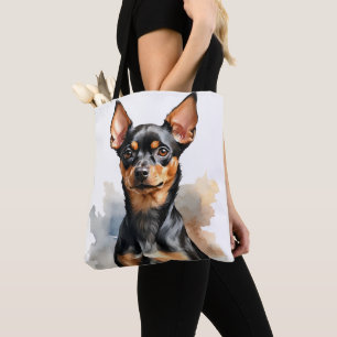 TOTE BAG PETIT CHIEN À POULET DE MINIATURE NOIR ET TAN