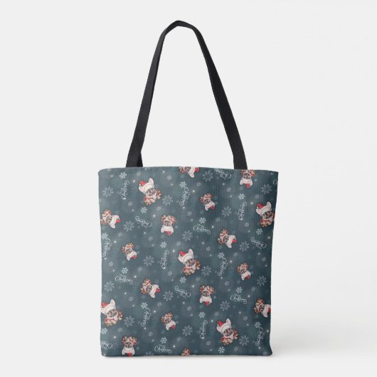 Tote Bag Petit Chien à taureaux français Santa Hat Joyeux N (Dos)